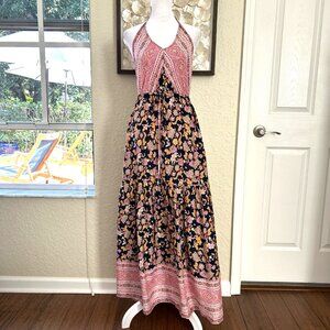 NWOT Available Pink & Navy Floral Halter Maxi Dress